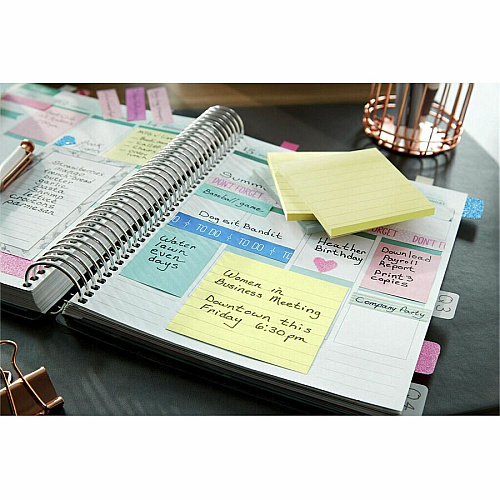 Post-it&reg; Notes Original Lined Notepads 1200 - 3" Flag/Note Width x 3" Flag/Note Length - Square - 100 Sheets per Pad - Ruled - Yellow - Paper - Removable - 12 / Pack (630SS)