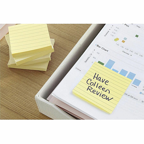 Post-it&reg; Notes Original Lined Notepads 1200 - 3" Flag/Note Width x 3" Flag/Note Length - Square - 100 Sheets per Pad - Ruled - Yellow - Paper - Removable - 12 / Pack (630SS)
