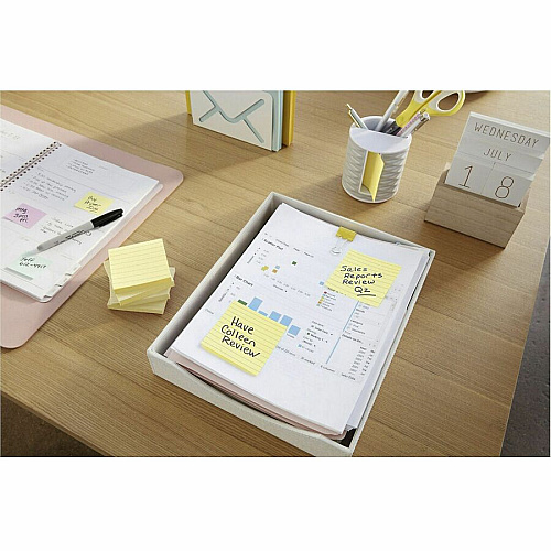 Post-it&reg; Notes Original Lined Notepads 1200 - 3" Flag/Note Width x 3" Flag/Note Length - Square - 100 Sheets per Pad - Ruled - Yellow - Paper - Removable - 12 / Pack (630SS)