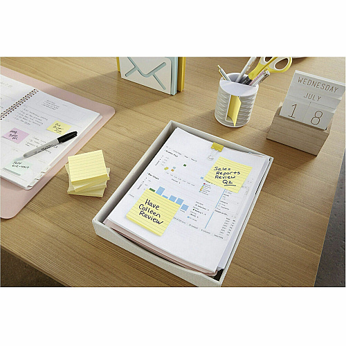 Post-it&reg; Notes Original Lined Notepads 1200 - 3" Flag/Note Width x 3" Flag/Note Length - Square - 100 Sheets per Pad - Ruled - Yellow - Paper - Removable - 12 / Pack (630SS)