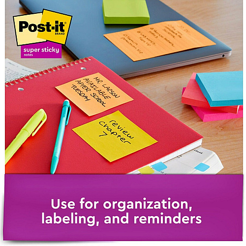 Post-it&reg; Super Sticky Note Pads - Energy Boost Color Collection 135 - 3" Flag/Note Width x 3" Flag/Note Length - Square - 45 Sheets per Pad - Unruled - Vital Orange, Tropical Pink, Limeade - Paper - Self-adhesive - 3 / Pack (3321SSAU)