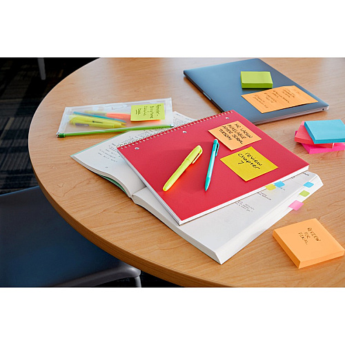 Post-it&reg; Super Sticky Note Pads - Energy Boost Color Collection 135 - 3" Flag/Note Width x 3" Flag/Note Length - Square - 45 Sheets per Pad - Unruled - Vital Orange, Tropical Pink, Limeade - Paper - Self-adhesive - 3 / Pack (3321SSAU)