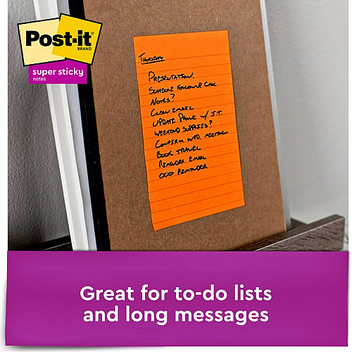 Post-it&reg; Super Sticky Notes - Energy Boost Color Collection 180 - 4" Flag/Note Width x 6" Flag/Note Length - Rectangle - 45 Sheets per Pad - Ruled - Vital Orange, Tropical Pink, Blue Paradise, Limeade - Paper - Self-adhesive, Repositionable (4621SSAU)