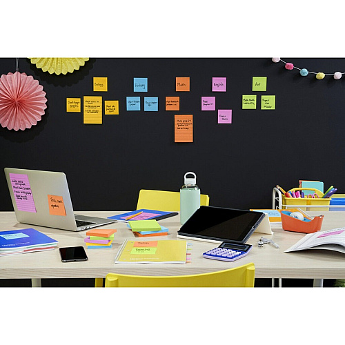 Post-it&reg; Super Sticky Notes - Energy Boost Color Collection 180 - 4" Flag/Note Width x 6" Flag/Note Length - Rectangle - 45 Sheets per Pad - Ruled - Vital Orange, Tropical Pink, Blue Paradise, Limeade - Paper - Self-adhesive, Repositionable (4621SSAU)