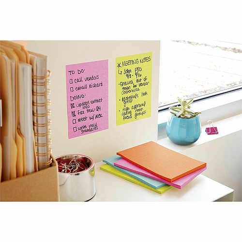 Post-it&reg; Super Sticky Notes - Energy Boost Color Collection 180 - 4" Flag/Note Width x 6" Flag/Note Length - Rectangle - 45 Sheets per Pad - Ruled - Vital Orange, Tropical Pink, Blue Paradise, Limeade - Paper - Self-adhesive, Repositionable (4621SSAU)