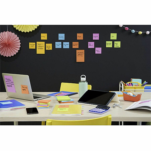Post-it&reg; Super Sticky Notes - Energy Boost Color Collection 180 - 4" Flag/Note Width x 6" Flag/Note Length - Rectangle - 45 Sheets per Pad - Ruled - Vital Orange, Tropical Pink, Blue Paradise, Limeade - Paper - Self-adhesive, Repositionable (4621SSAU)