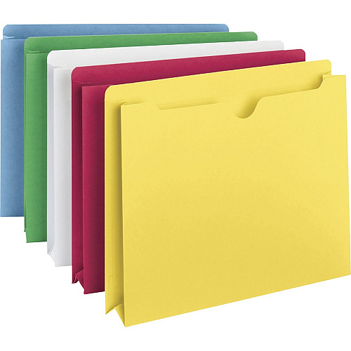 Smead Colored Straight Tab Cut Letter Recycled File Jacket 8 1/2" x 11" - 2" Expansion - 11 pt. - 2 Plys - Blue, Green, Red, White, Yellow - Slip Resistant, Reinforced Tab - 10% Recycled - 10 / Pack (75688)