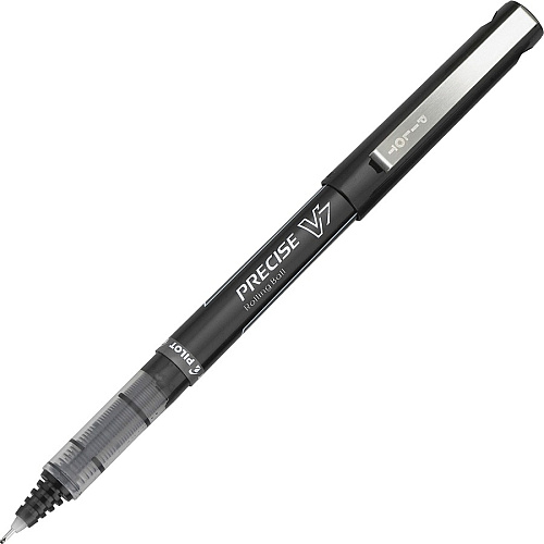 Pilot Precise V7 Fine Premium Capped Rolling Ball Pens 0.7 mm Fine Pen Point - Black Ink - Black Barrel - 5 / Pack (26020)