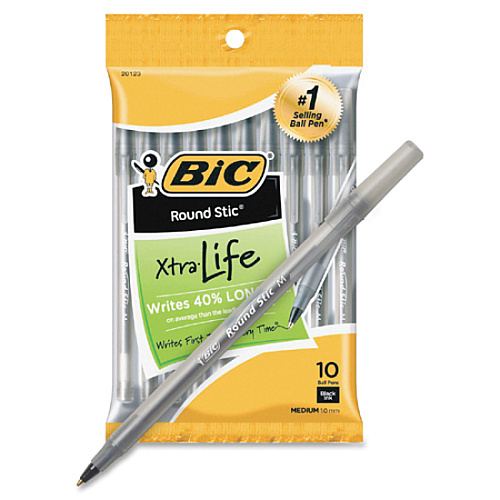 BIC Round Stic Ballpoint Pens Medium Pen Point - Black Ink - 10 / Pack (GSMP101BK)