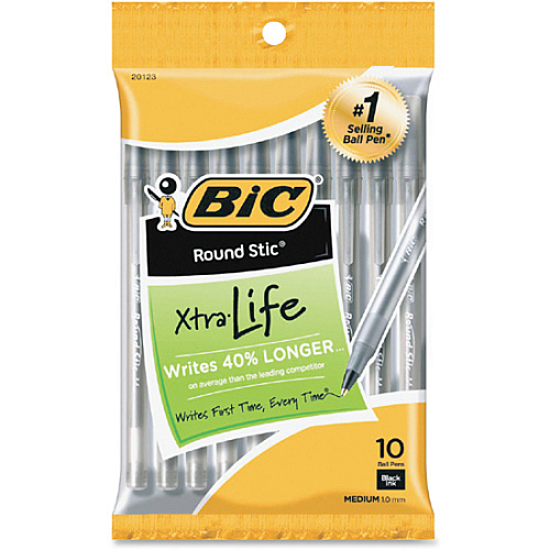 BIC Round Stic Ballpoint Pens Medium Pen Point - Black Ink - 10 / Pack (GSMP101BK)