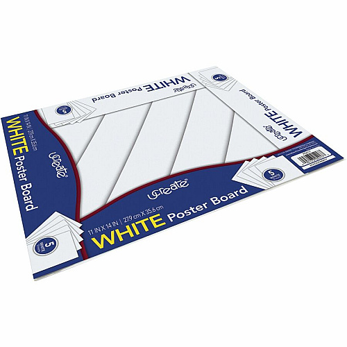 UCreate Poster Board Package Poster, Sign, Art, Office Project, Home Project, Chart - 11" Width x 14" Length - White - 5 / Pack (5417)