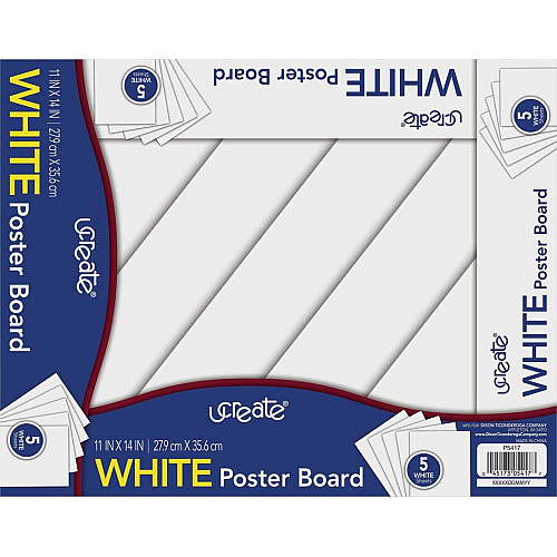 UCreate Poster Board Package Poster, Sign, Art, Office Project, Home Project, Chart - 11" Width x 14" Length - White - 5 / Pack (5417)
