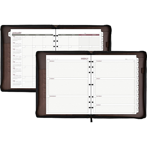 Day Runner Harrison Day Planner 1 Year - 8 1/2" x 11" Sheet Size - 3-ring - Brown - Card Slot, Business Card Holder, Pen Loop, Pocket, Notepad, Phone Directory, Pouch - 1 Each (3070304)