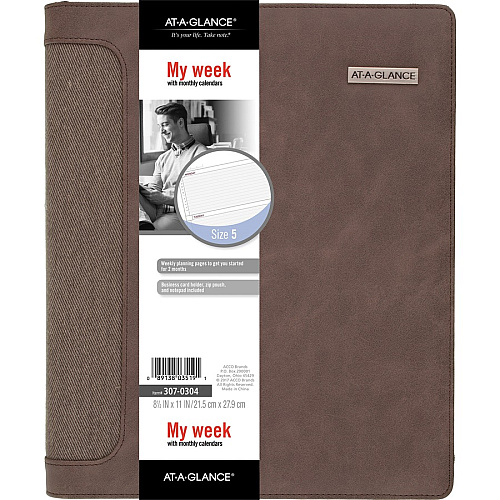 Day Runner Harrison Day Planner 1 Year - 8 1/2" x 11" Sheet Size - 3-ring - Brown - Card Slot, Business Card Holder, Pen Loop, Pocket, Notepad, Phone Directory, Pouch - 1 Each (3070304)