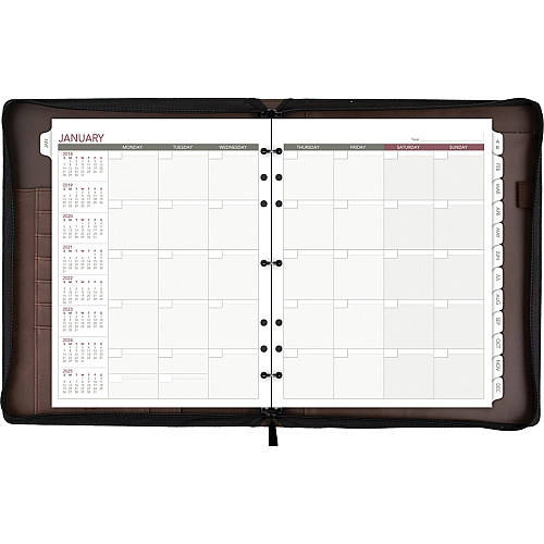 Day Runner Harrison Day Planner 1 Year - 8 1/2" x 11" Sheet Size - 3-ring - Brown - Card Slot, Business Card Holder, Pen Loop, Pocket, Notepad, Phone Directory, Pouch - 1 Each (3070304)
