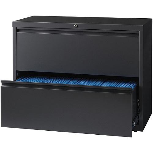 Lorell Fortress Series Lateral File 36" Width x 18.6" Depth x 28.1" Height - 2 x Drawer(s) - Legal, Letter, A4 - Lateral - Rust Proof, Leveling Glide, Interlocking - Charcoal - Baked Enamel - Steel - Recycled (LLR60449)