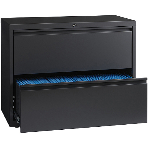 Lorell Fortress Series Lateral File 36" Width x 18.6" Depth x 28.1" Height - 2 x Drawer(s) - Legal, Letter, A4 - Lateral - Rust Proof, Leveling Glide, Interlocking - Charcoal - Baked Enamel - Steel - Recycled (LLR60449)