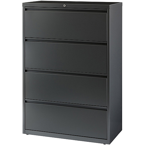 Lorell Fortress Series Lateral File 36" Width x 18.6" Depth x 52.5" Height - 4 x Drawer(s) - Legal, Letter, A4 - Lateral - Rust Proof, Leveling Glide, Interlocking - Charcoal - Baked Enamel - Steel - Recycled (LLR60446)