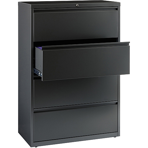 Lorell Fortress Series Lateral File 36" Width x 18.6" Depth x 52.5" Height - 4 x Drawer(s) - Legal, Letter, A4 - Lateral - Rust Proof, Leveling Glide, Interlocking - Charcoal - Baked Enamel - Steel - Recycled (LLR60446)