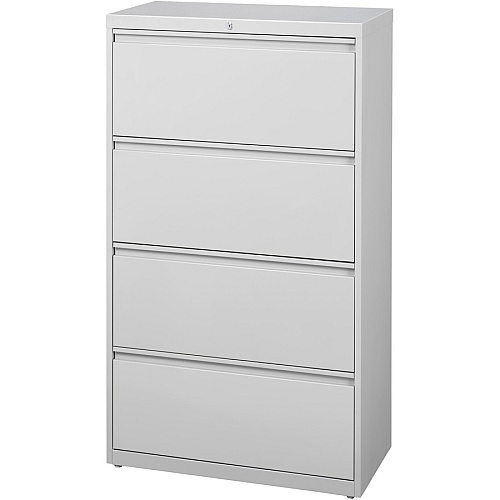 Lorell Fortress Series Lateral File 36" Width x 18.6" Depth x 52.5" Height - 4 x Drawer(s) for File - Legal, Letter, A4 - Lateral - Rust Proof, Leveling Glide, Interlocking, Ball-bearing Suspension, Label Holder - Light Gray - Baked Enamel - St (LLR60445)