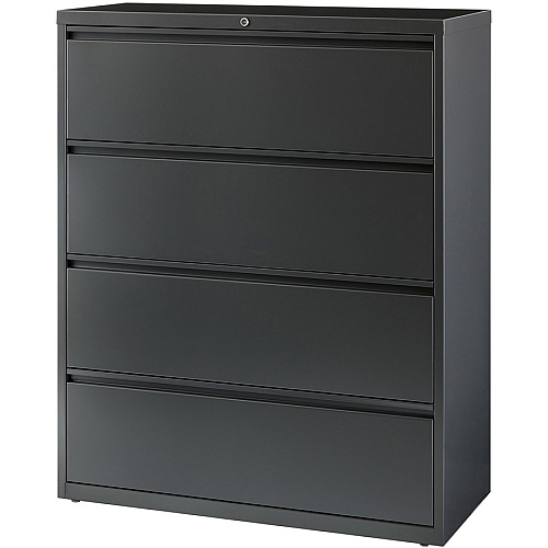 Lorell Fortress Series Lateral File 42" Width x 18.6" Depth x 52.5" Height - 4 x Drawer(s) - Legal, Letter, A4 - Lateral - Rust Proof, Leveling Glide, Interlocking, Reinforced, Hanging Rail - Charcoal - Baked Enamel - Steel - Recycled (LLR60437)