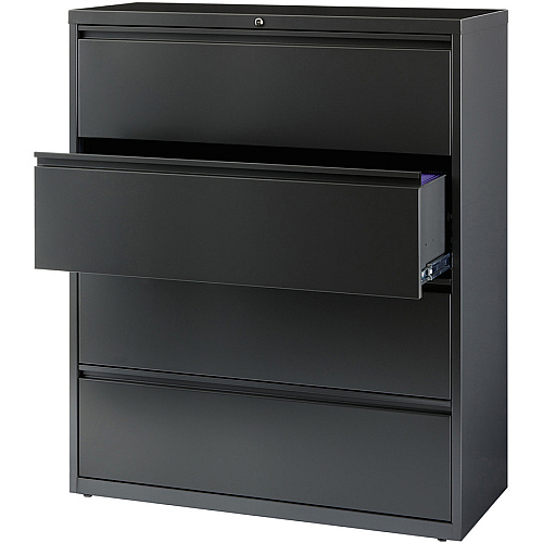 Lorell Fortress Series Lateral File 42" Width x 18.6" Depth x 52.5" Height - 4 x Drawer(s) - Legal, Letter, A4 - Lateral - Rust Proof, Leveling Glide, Interlocking, Reinforced, Hanging Rail - Charcoal - Baked Enamel - Steel - Recycled (LLR60437)