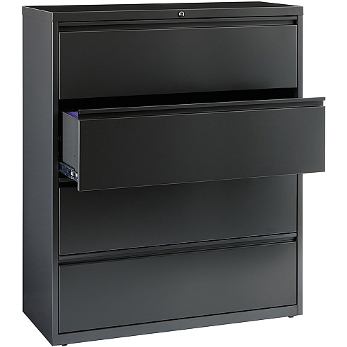 Lorell Fortress Series Lateral File 42" Width x 18.6" Depth x 52.5" Height - 4 x Drawer(s) - Legal, Letter, A4 - Lateral - Rust Proof, Leveling Glide, Interlocking, Reinforced, Hanging Rail - Charcoal - Baked Enamel - Steel - Recycled (LLR60437)
