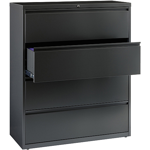 Lorell Fortress Series Lateral File 42" Width x 18.6" Depth x 52.5" Height - 4 x Drawer(s) - Legal, Letter, A4 - Lateral - Rust Proof, Leveling Glide, Interlocking, Reinforced, Hanging Rail - Charcoal - Baked Enamel - Steel - Recycled (LLR60437)