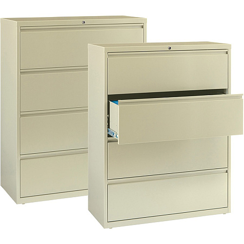 Lorell Fortress Series Lateral File 42" Width x 18.6" Depth x 52.5" Height - 4 x Drawer(s) for File - Legal, Letter, A4 - Lateral - Rust Proof, Leveling Glide, Interlocking, Ball-bearing Suspension, Label Holder - Putty - Baked Enamel - Recycle (LLR60435)