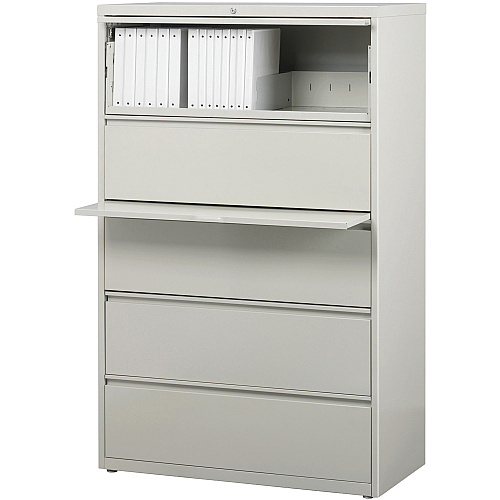 Lorell Fortress Series Lateral File w/Roll-out Posting Shelf 36" Width x 18.6" Depth x 67.7" Height - 5 x Drawer(s) for File - Legal, Letter, A4 - Lateral - Rust Proof, Leveling Glide, Interlocking, Ball-bearing Suspension, Label Holder - Light (LLR60442)