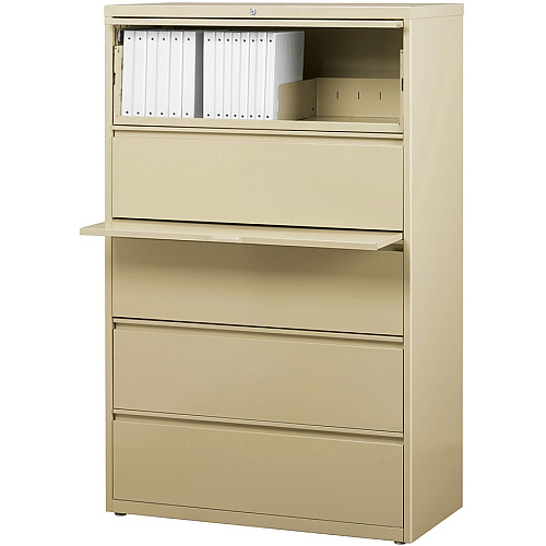 Lorell Fortress Series Lateral File w/Roll-out Posting Shelf 36" Width x 18.6" Depth x 67.7" Height - 5 x Drawer(s) for File - Legal, Letter, A4 - Lateral - Rust Proof, Leveling Glide, Interlocking, Ball-bearing Suspension, Label Holder - Putty (LLR60441)
