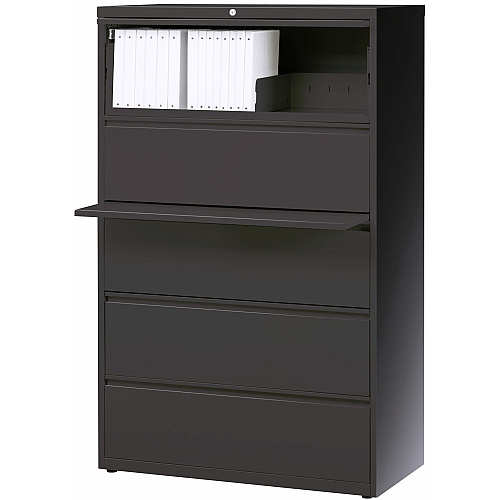 Lorell Fortress Series Lateral File w/Roll-out Posting Shelf 42" Width x 18.6" Depth x 67.7" Height - 5 x Drawer(s) - Legal, Letter, A4 - Lateral - Rust Proof, Leveling Glide, Interlocking - Charcoal - Steel - Recycled (LLR60434)