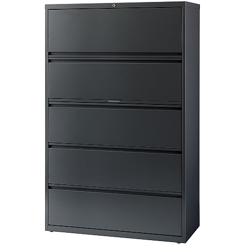 Lorell Fortress Series Lateral File w/Roll-out Posting Shelf 42" Width x 18.6" Depth x 67.7" Height - 5 x Drawer(s) - Legal, Letter, A4 - Lateral - Rust Proof, Leveling Glide, Interlocking - Charcoal - Steel - Recycled (LLR60434)