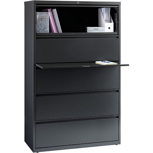 Lorell Fortress Series Lateral File w/Roll-out Posting Shelf 42" Width x 18.6" Depth x 67.7" Height - 5 x Drawer(s) - Legal, Letter, A4 - Lateral - Rust Proof, Leveling Glide, Interlocking - Charcoal - Steel - Recycled (LLR60434)