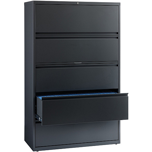 Lorell Fortress Series Lateral File w/Roll-out Posting Shelf 42" Width x 18.6" Depth x 67.7" Height - 5 x Drawer(s) - Legal, Letter, A4 - Lateral - Rust Proof, Leveling Glide, Interlocking - Charcoal - Steel - Recycled (LLR60434)