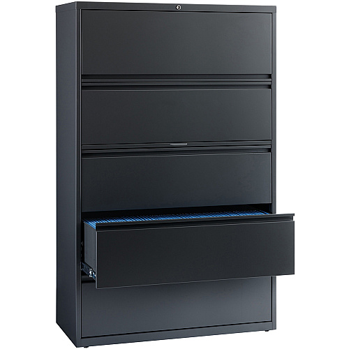 Lorell Fortress Series Lateral File w/Roll-out Posting Shelf 42" Width x 18.6" Depth x 67.7" Height - 5 x Drawer(s) - Legal, Letter, A4 - Lateral - Rust Proof, Leveling Glide, Interlocking - Charcoal - Steel - Recycled (LLR60434)