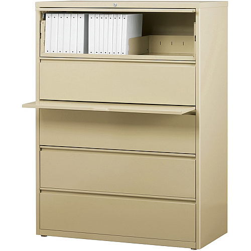 Lorell Fortress Series Lateral File w/Roll-out Posting Shelf 42" Width x 18.6" Depth x 67.7" Height - 5 x Drawer(s) for File - Legal, Letter, A4 - Lateral - Rust Proof, Leveling Glide, Interlocking, Ball-bearing Suspension, Label Holder - Putty (LLR60432)