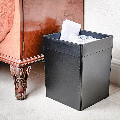 Dacasso Wastebasket Square - 12" Height x 9.5" Width x 9.5" Depth - Leather - Black - 1 Each (A1003)