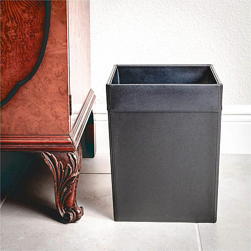 Dacasso Wastebasket Square - 12" Height x 9.5" Width x 9.5" Depth - Leather - Black - 1 Each (A1003)