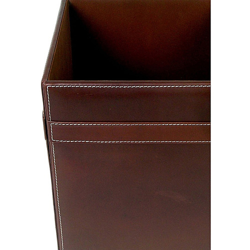 Dacasso Wastebasket Square - 12" Height x 9.5" Width x 9.5" Depth - Leather - Brown - 1 Each (A3203)