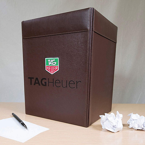 Dacasso Wastebasket Square - 12" Height x 9.5" Width x 9.5" Depth - Leather - Chocolate - 1 Each (A3403)