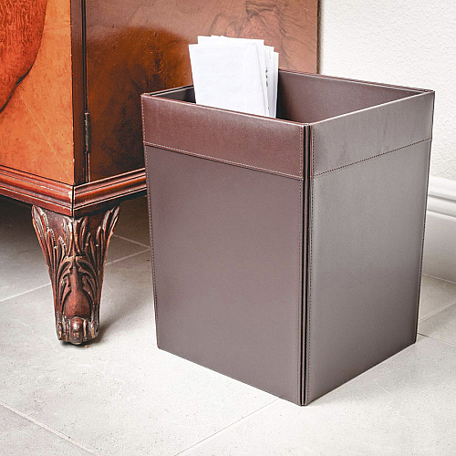 Dacasso Wastebasket Square - 12" Height x 9.5" Width x 9.5" Depth - Leather - Chocolate - 1 Each (A3403)