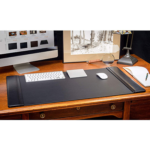 Dacasso Side-Rail Desk Pad Rectangular - 34" Width x 20" Depth - Felt Backing - Leather - Black - 1 Each (P1001)
