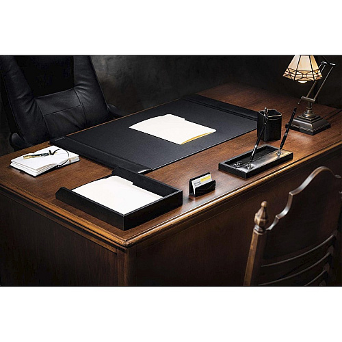 Dacasso Side-Rail Desk Pad Rectangular - 34" Width x 20" Depth - Felt Backing - Leather - Black - 1 Each (P1001)