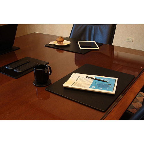Dacasso Leatherette Conference Pad Rectangular - 17" Width x 14" Depth - Felt Backing - Leather - Black - 1 Each (P1015)