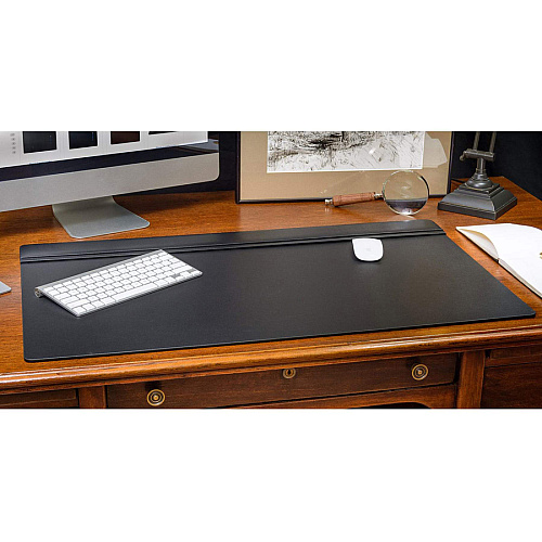 Dacasso Top Rail Desk Pad Rectangular - 34" Width x 20" Depth - Felt Black Backing - Leather - Black - 1 Each (P1021)