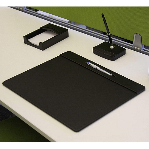 Dacasso Top Rail Pen Well Conference Pad Rectangular - 17" Width x 14" Depth - Felt Backing - Leather - Black - 1 Each (P1023)