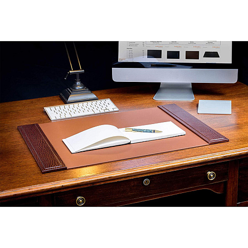 Dacasso Crocodile Embossed Side-Rail Desk Pad Rectangular - 22.5" Width x 17.25000" Depth - Felt Tan Backing - Top Grain Leather - Brown - 1 Each (P2002)