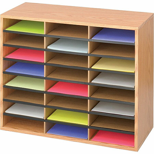 Safco Laminte Literature Organizer 24 Compartment(s) - Compartment Size : 2.50" x 9" x 11.75" - 23.50" Height x 29" Width x 12" Depth - Floor - Laminate - Medium Oak - Particleboard - 1 Each (9402MO)