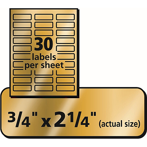 Avery&reg; Foil Mailing Labels 3/4" Height x 2 1/4" Width - Permanent Adhesive - Rectangle - Inkjet - Gold - Paper, Foil - 30 / Sheet - 10 Total Sheets - 1500 Total Label(s) - 300/Pack - 5 / Carton (08987)